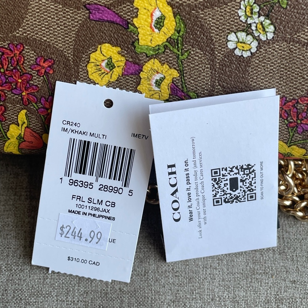 NWT!COACH SLIM CROSSBODY IN SIGNATURE CANVAS WITH FLORAL PRINT (COACH CR240) - Picture 5 of 9
